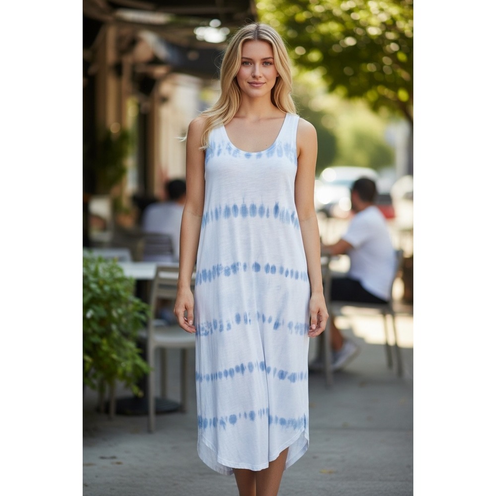 Gap Womens Blue White Tie Dye Sleeveless Midi Tank Dress High Low Hem NWT Sz‎ M